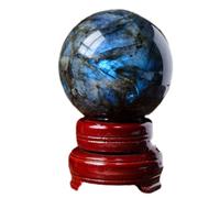 Labradorite Ball Quartz Sphere Crystal with Wooden Base,100mm