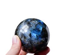 Labradorite Ball Quartz Sphere Crystal with Wooden Base,60mm