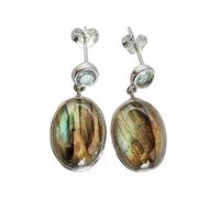 Labradorite & Blue Topaz Earrings 5mm 13x18mm - Sterling Silver Dangle Drop Earrings - Natural Gemstones - Rainbow Flash Labradorite Women’s Handmade Gift