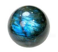 Labradorite Crystal Ball Gemstone Blue Flashy Round Sphere Collection Ornament for Divination Home Office Decor,90mm
