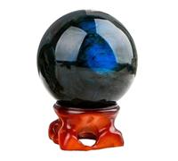 Labradorite Crystal Ball with Wood Stand,Polished Labradorite Stone Sphere for,Fengshui Decor Orb for Home & Office,Gifts for Friends,9~10cm