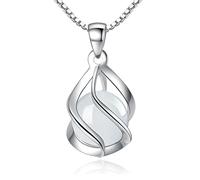 Labradorite/Monnstone/Opal/Lapis Lazuli Necklace for Women Men Sterling Silver Jewellery for Women Opal Pendant Necklace, 45cm Box Chain, Swirl Design, Moonstone