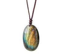 Labradorite Necklace 5 X Gemstone Pendant Necklace 30-40mm Energy Jewelry For Adult Healing Chakra Pendant Stone Pendants For Valentine's Day Birthday Christmas For Women & Men