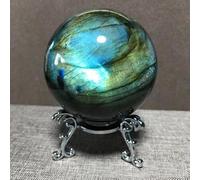 Labradorite Sphere Rock Quartz Crystal Ball Ornament + Pedestal,80mm