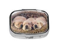 Labradors Little Puppies Golden Retriever,Meta Pill Box 2 Compartment Medicine Case,Portable Organizer,Rectangle Meta Portable Organizer Pill Box 253 Compartment Medicine Case