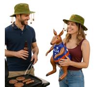 labreeze 2x Australian Cork Headwear & 70cm Inflatable Kangaroo - Couples Fancy Dress Set for Australia Day, Festivals, BBQs, Stag/Hen Parties & Aussie-Themed Costume or Decoration Events