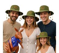 labreeze 4x Australian Cork Headwear with 10 Corks & 70cm Inflatable Kangaroo with Flag Print - Group Fancy Dress Set for Australia Day, BBQs, Festivals, Hen/Stag Parties & Themed Events
