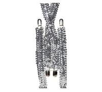 labreeze Adjustable Shiny Sparkle Sequin Braces Unisex Showbiz Trouser Elastic Y-Back Clip on Suspenders (Silver)