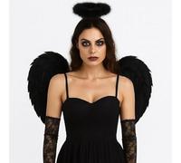 labreeze Adult Black Angel Wings and Black Halo 2-Piece Fancy Dress Set, Gothic Halloween Costume Accessories, Dark Celestial Spirit Wings with Matching Headband