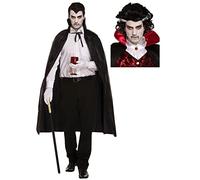 labreeze Adult Black Long Cape Male Vampire Wig Halloween Dracula Dress up Party Costume