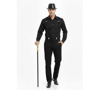 labreeze Adult Black Sequin Gangster Hat with Matching Braces and Gold Pimp Stick - Christmas Fancy Dress Costume Accessory Set for Parties and Festive Events