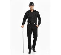 labreeze Adult Black Sequin Gangster Hat with Matching Braces and Silver Pimp Stick - Christmas Fancy Dress Accessory Set for Festive Parties, Events and Holiday Outfits