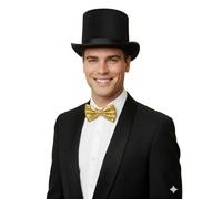 labreeze Adult Black Velour Top Hat with Gold Sequin Bow, Victorian Christmas Costume Accessory for Fancy Dress Parties and Theatre