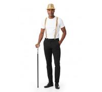 labreeze Adult Gold Sequin Gangster Hat with Matching Braces and Silver Pimp Stick - Christmas Fancy Dress Costume Accessory Set for Parties and Festive Events