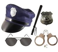 labreeze Adult NYPD Policeman Hat Handcuffs Badge Aviator Glasses Truncheon Fancy Dress Set Hen/Stag Night Out Fun Party Carnival Dress Up