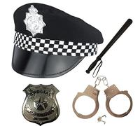 labreeze Adult Policeman Police Officer Panda Hat Handcuffs Badge Truncheon Fancy Dress Set Night Out Fun Carnival Party Dress Up
