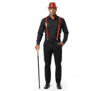 labreeze Adult Red Sequin Gangster Hat with Matching Braces and Gold Pimp Stick - Christmas Fancy Dress Costume Accessory Set for Parties and Festive Events