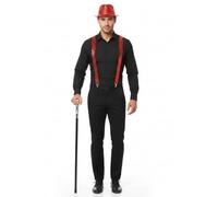 labreeze Adult Red Sequin Gangster Hat with Matching Braces and Silver Pimp Stick - Christmas Fancy Dress Costume Accessory Set for Parties and Festive Events
