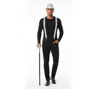 labreeze Adult Sequin Gangster Hat with Matching Braces and Decorative Top Cane - Christmas Fancy Dress Costume Accessory Set for Parties, Events and Festive Outfits in Silver