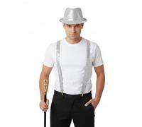 labreeze Adult Silver Sequin Gangster Hat with Matching Braces and Gold Pimp Stick - Christmas Fancy Dress Costume Accessory Set for Parties and Festive Events