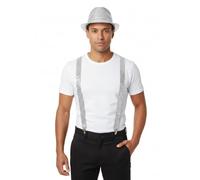 labreeze Adult Silver Sequin Gangster Hat with Matching Braces - Christmas Fancy Dress Costume Accessory Set for Holiday Parties, Office Christmas, Festive Disco, and New Year Events