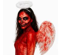 labreeze Adult White Angel Feather Wings (44cm x 34cm) with Halo - Halloween Fancy Dress Costume Accessory Set for Women & Men - Guardian Angel Outfit for Cosplay, Fancy Dress Parties, Trick or Treat