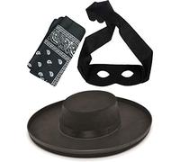 labreeze Adults Black Bandit Felt Hat Mask Paisley Bandana Spanish Fancy Dress Set