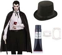 labreeze Adults Cape Vampire Fanged Teeth Fake Blood Lincoln Top Hat Halloween Party Costume