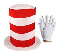 labreeze Adults Cat in the Hat Striped Tall Hat with White Short Gloves World Book Day Character Dr Suess Fancy Dress