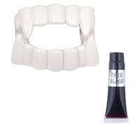 labreeze Adults Dracula White Fanged Teeth with Fake Blood Tube | Vampire Teeth Costume Accessory for Halloween | Realistic Fake Blood for Spooky Dracula Look | Vampire Fangs and Blood Tube Set