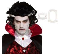 labreeze Adults Male Vampire Wig Dracula Fanged Teeth White Halloween Fancy Dress Party Set