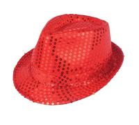 labreeze Adults Sequin Gangster Hat Elegant Shiny Fedora Trilby Dance Theatre Party Fancy Dress Cap (Red)