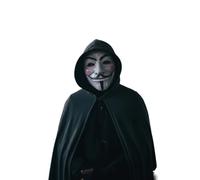 labreeze Anonymous Mask and Black Cape Costume Set, Classic V Design, Hooded Cloak