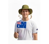 labreeze Australian Fancy Dress Costume Set for Adults, Cork Hat with 10 Corks and Australia Hand Flag with Stick, Polyester, One Size, Novelty Accessory for Australia Day and Themed Parties