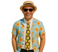 labreeze Black and Yellow Smiley Face Neck Tie - Novelty Tie for Men and Women | Fancy Dress Accessory for Parties, Festivals, Raves & 90s Theme Costumes