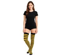 labreeze Black and Yellow Striped Over the Knee Socks - OTK Thigh High Bumblebee Costume Socks for Women, Cosplay, Fancy Dress, Halloween Accessories