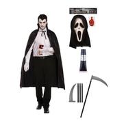 labreeze Black Dracula Cape with Collar Scream Ghost Killer Mask Grim Reaper Scythe Prop 110 Cm Halloween Scary Dracula Costume