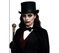 labreeze Black Top Hat, Black Bow Tie, Gold Topped Cane & Fake Blood - Adult Fancy Dress Costume Accessories Set for Halloween, Horror Cosplay, Cabaret, Stage & Themed Parties