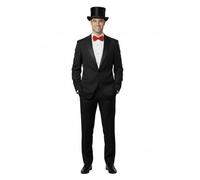 labreeze Black Velour Top Hat with Red Bow, Victorian Style Formal Dress Hat for Christmas, Theatre, Fancy Dress Occasions