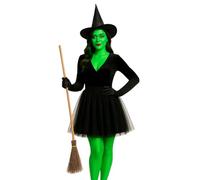 labreeze Black Witch Costume Accessories Set - Pointed Hat, Wooden-Style Broomstick, 3-Layer Black Tutu Skirt, Makeup Kit & Long Satin Gloves - Halloween Fancy Dress for Women & Girls