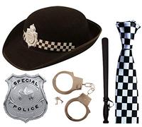 labreeze British WPC Police Cop Hat Tie Badge Truncheon Cuffs 5 Pcs Fancy Dress Set