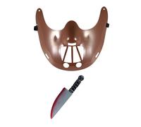 labreeze Brown Hannibal Lecter Plastic Mask Fake Blooded Plastic Knife 38 Cm Novelty Halloween Spooky Scary Fancy Dress Party Set