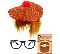 labreeze Burns Night Scottish Hat Ginger Beard Eyebrow Moustache Geek Glasses 3 Pcs Fancy Dress Set