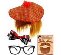 labreeze Burns Night Scottish Hat Ginger Beard Geek Glasses Tartan Bow Tie Fancy Dress Set