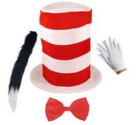 labreeze Children’s Cat in the Hat Tall Hat Bow Tie White Gloves Cat Tail World Book Day Character Dr Suess Fancy Dress