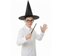 labreeze Children's Black Witch Hat with Wizard Glasses and Wand, Fancy Dress Costume Accessory Set for Kids and Adults, Halloween Cosplay Party