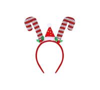 labreeze Christmas Candy Cane Headband with Santa Hat, Red and Silver Glitter, Holiday Party Accessory with Holly Berries, Festive Hair Decoration