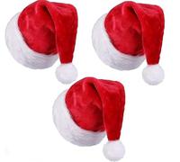 labreeze Christmas Santa Hat - Extra Soft Thicken Red and White Plush Velvet Hats, Unisex Classic Holiday Comfort Hats for Adults & Children, Xmas and New Year Party Pack of 3
