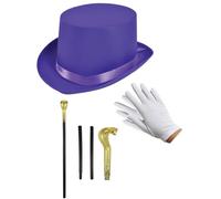 labreeze Elegant Satin Purple Top Hat with Snake Head Sceptre (3 Piece Set) and White Gloves - Perfect for Costume Parties and Special Events