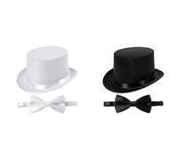 labreeze Elegant Satin Top Hat and Bow Tie Set, Black and White, Formal Wear Accessories, 2-Piece Costume Collection